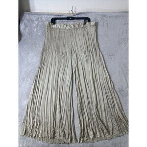 J Jill Womens Large Petite Wide Leg Pull On Crinkle Pants Beige